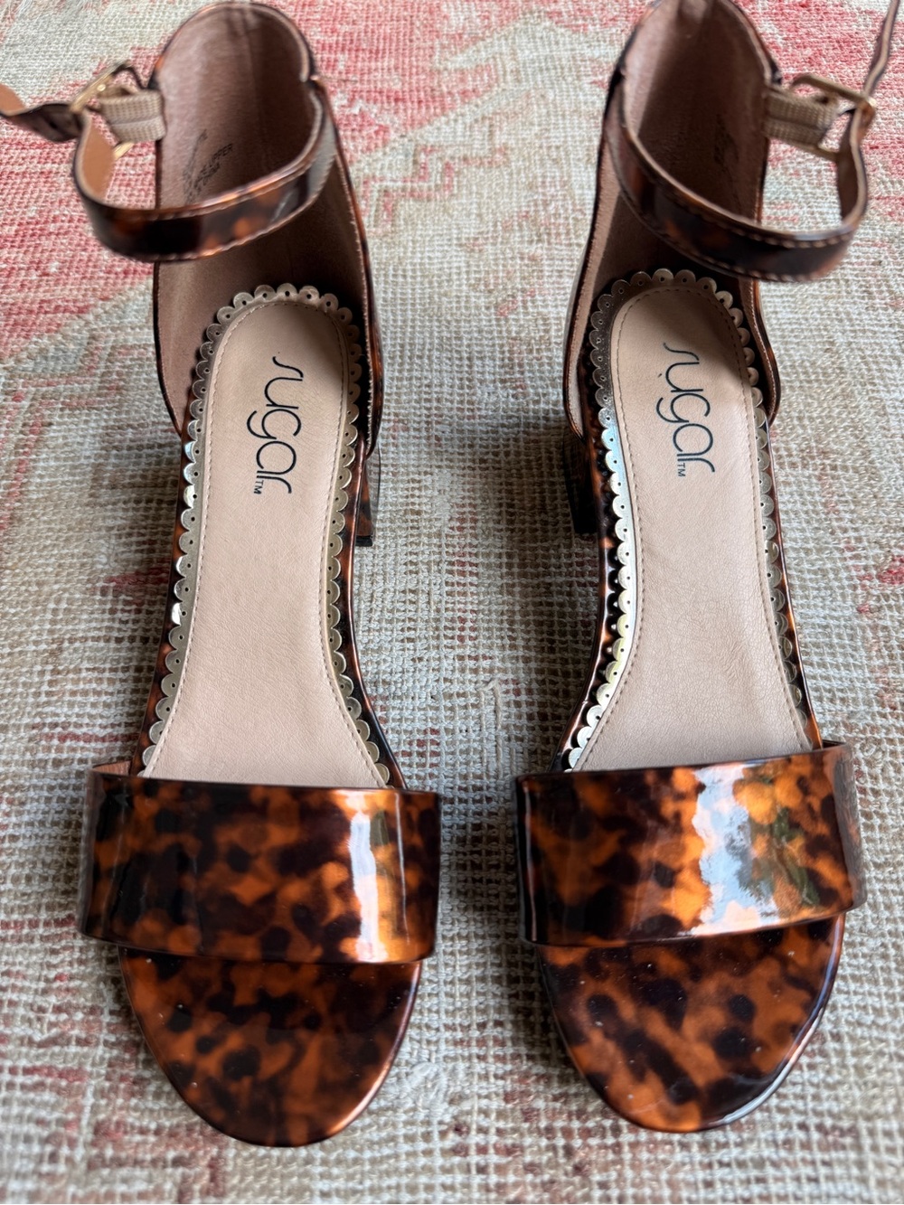 Sugar Tortoiseshell Patent Block Heel Sandals - Tortoise Brown